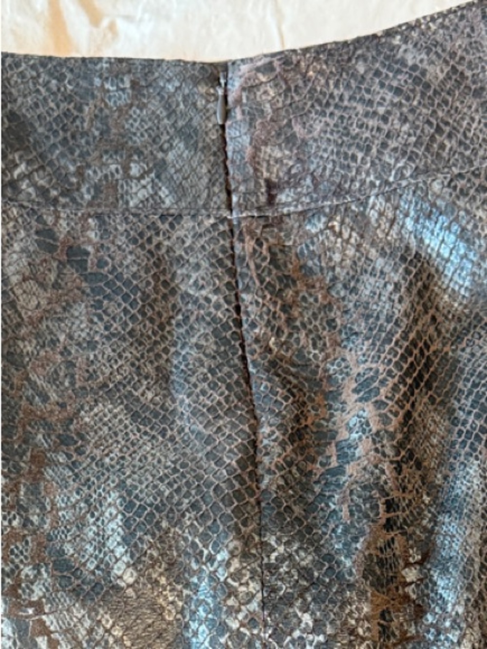 Natural Leather Snakeskin Embossed A-Line Skirt in Brown - Picture 4 of 4
